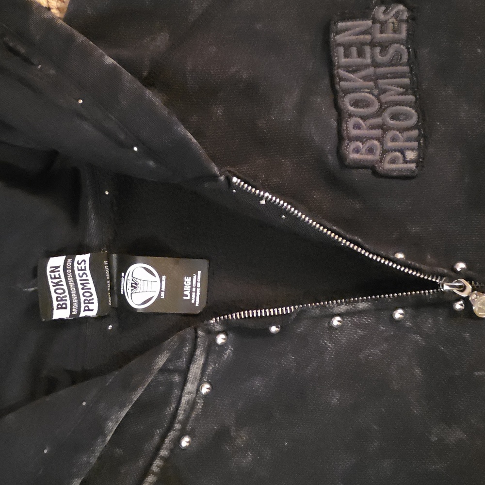Broken Promises Adorned Washed Black Zip Up Hoodie Size Large - Picture 2 of 12